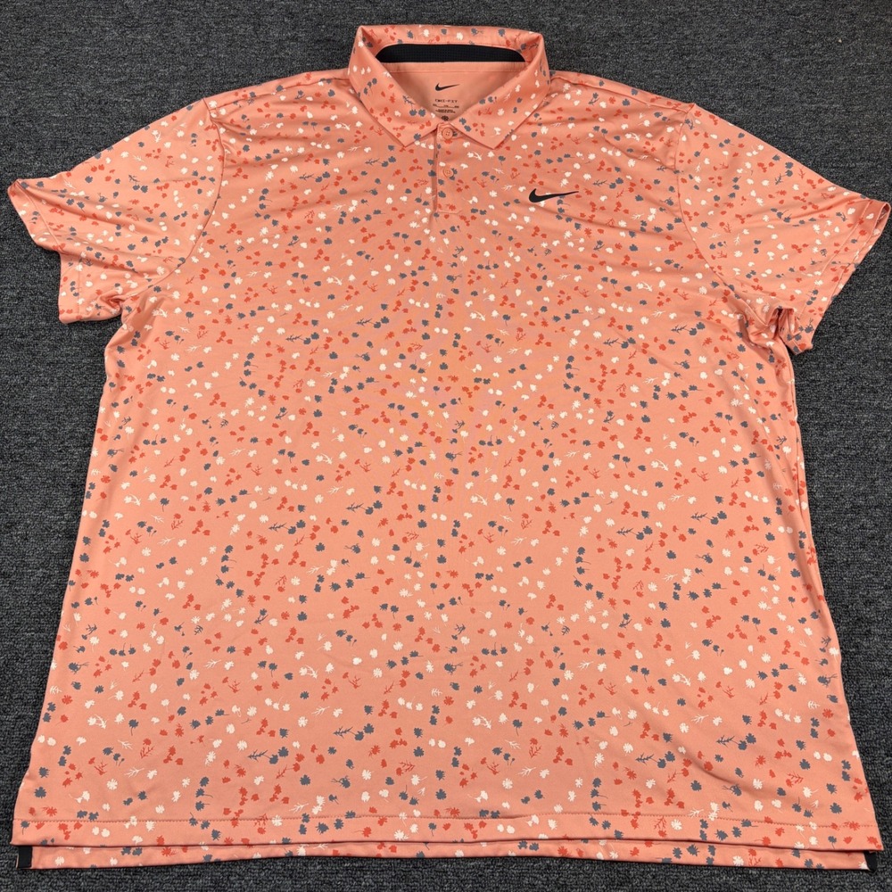 Nike Tour Golf Polo Mens XXL Pink Floral Dri-FIT Short Sleeve Performance Shirt